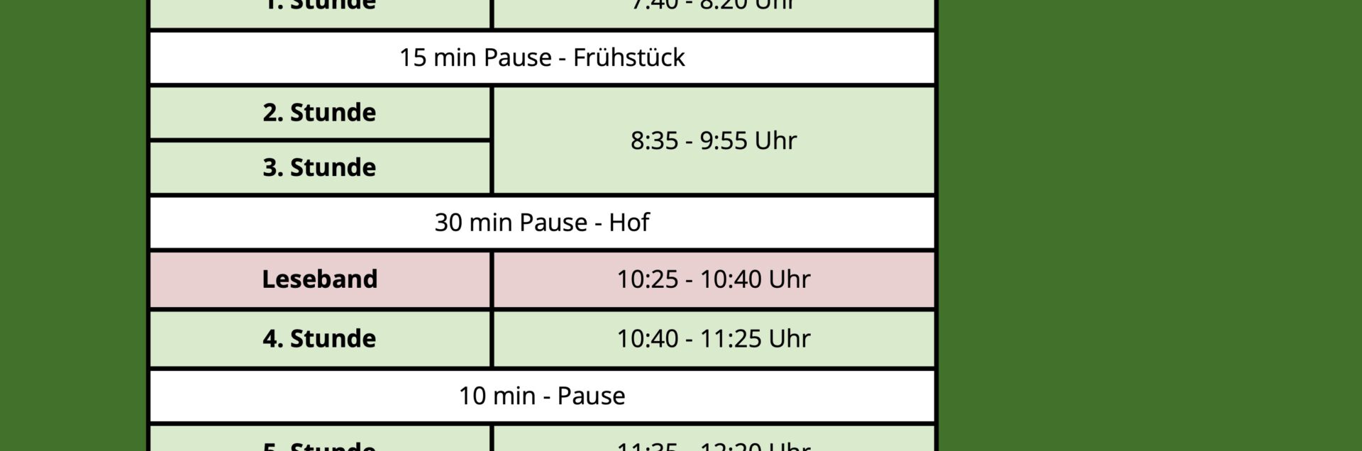 neue Unterrichtszeiten für das Schuljahr 2026/27